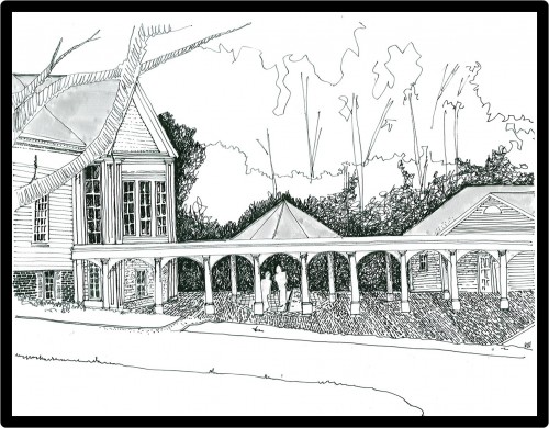 Master plan sketch 2007 - This included two competing versions; rear addition and a total facade shift to the front of the grounds. Finally ending up with 

One of many initial sketches